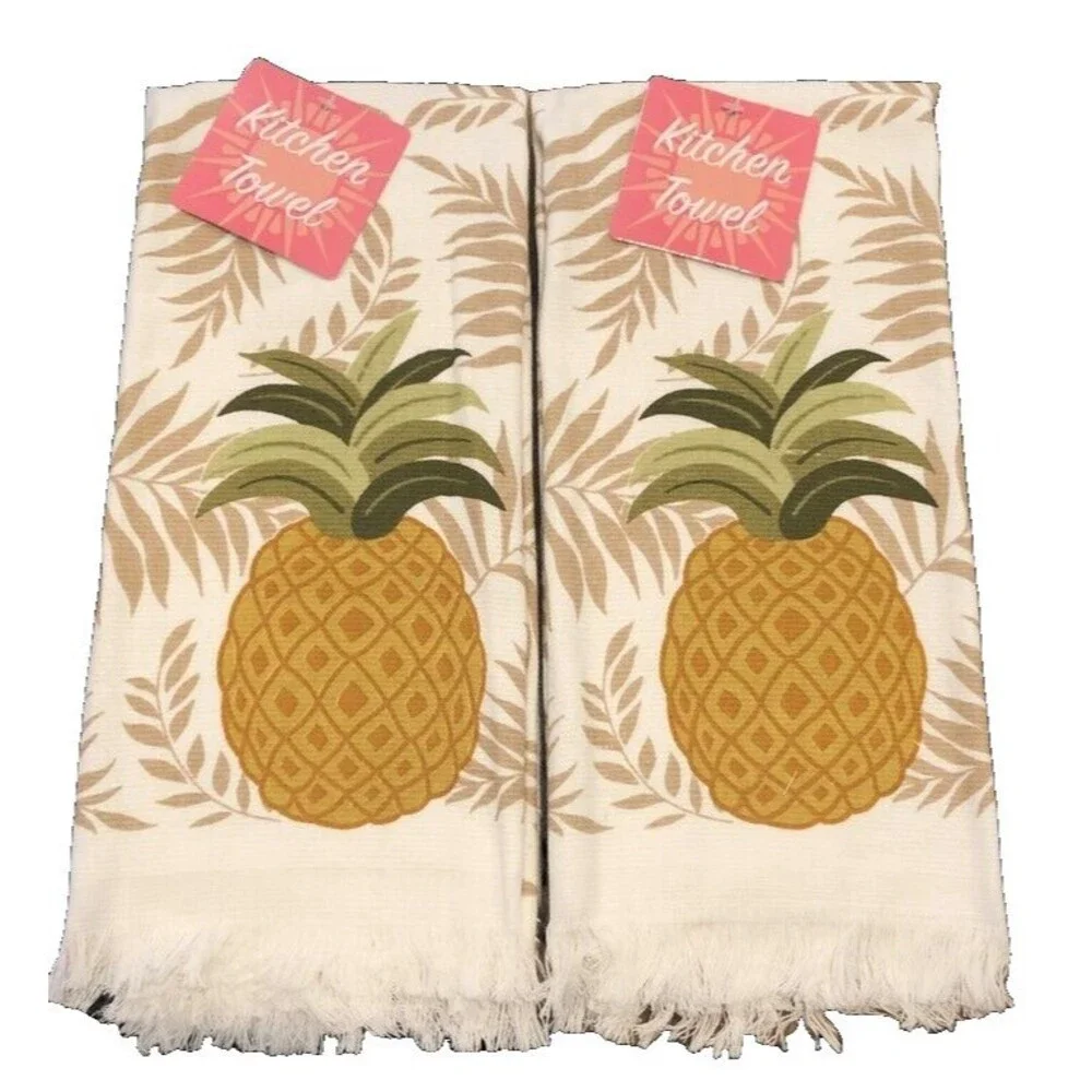 Pineapple Welcome Kitchen Dish Towels Set of 2 Summer Beach House Tropical